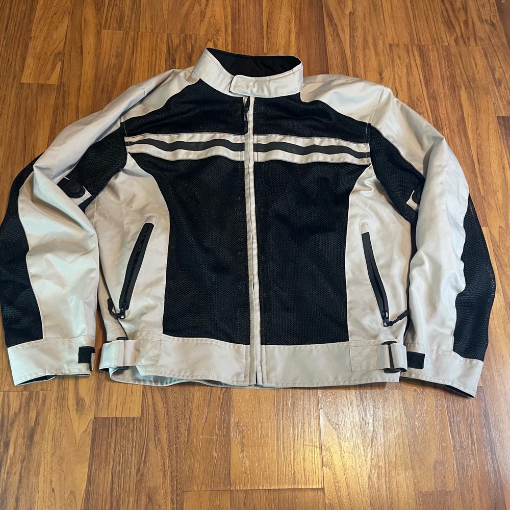 Wicked Stock Mens Large Mesh Motorcycle Jacket Gray Black Reflective Riding Gear